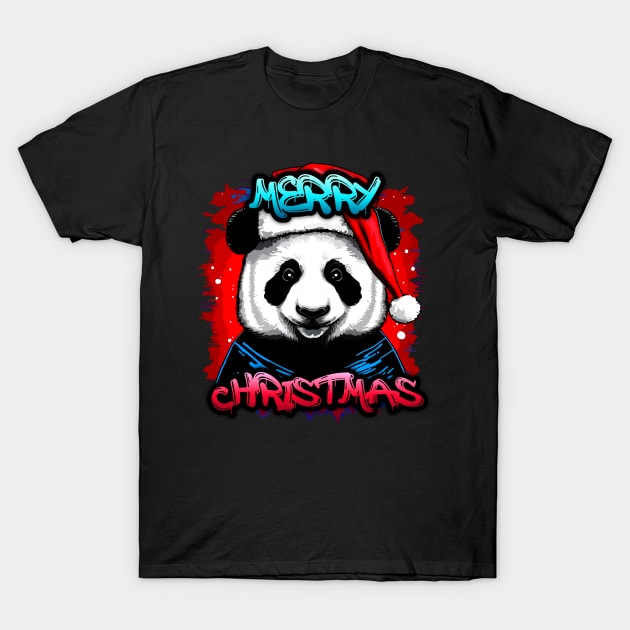 Merry Christmas Panda - Christmas Graphic Graffiti Art - Holiday Gift T-Shirt by MaystarUniverse